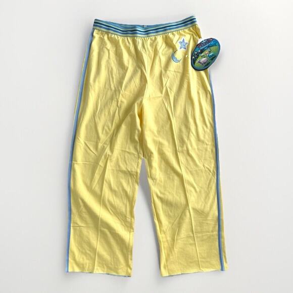 New VTG Y2K Track Pant Sz M Butter Yellow Racing Stripe Kawaii Kidcore Wide Leg - Picture 1 of 14
